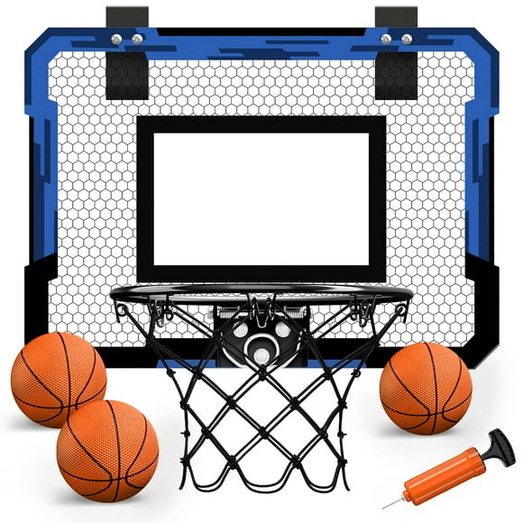 Miniaro de baloncesto QDRAGON para colocar sobre la puerta con 3 pelotas, color azul