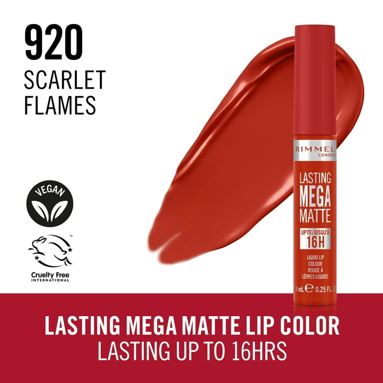RIMMEL Lasting Mega Matte Liquid Lipstick, 920 Scarlet Flames