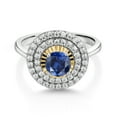 thumbnail image 2 of Gem Stone King 925 Silver and 10K Yellow Gold Ring Round Blue Created Sapphire and Moissanite (0.97 Cttw, Size 7), 2 of 3