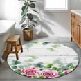thumbnail image 3 of Round Area Rug 3 Ft, Spring Pink Roses Washable Non-Slip Circle Carpet for Living Room/Bedroom, Pastoral Eucalyptus Leaves Gray Wooden Low-Profile Small Floor Mats Collection Rugs for Indoor, 3 of 8