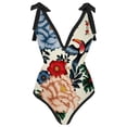 thumbnail image 3 of KBODIU Womens Swimsuits Vintage Floral One Piece Tie Shoulder Monokini Tummy Control Bathing Suits V Neck Swimwear Bikini Sets for Women Black A XL, 3 of 4