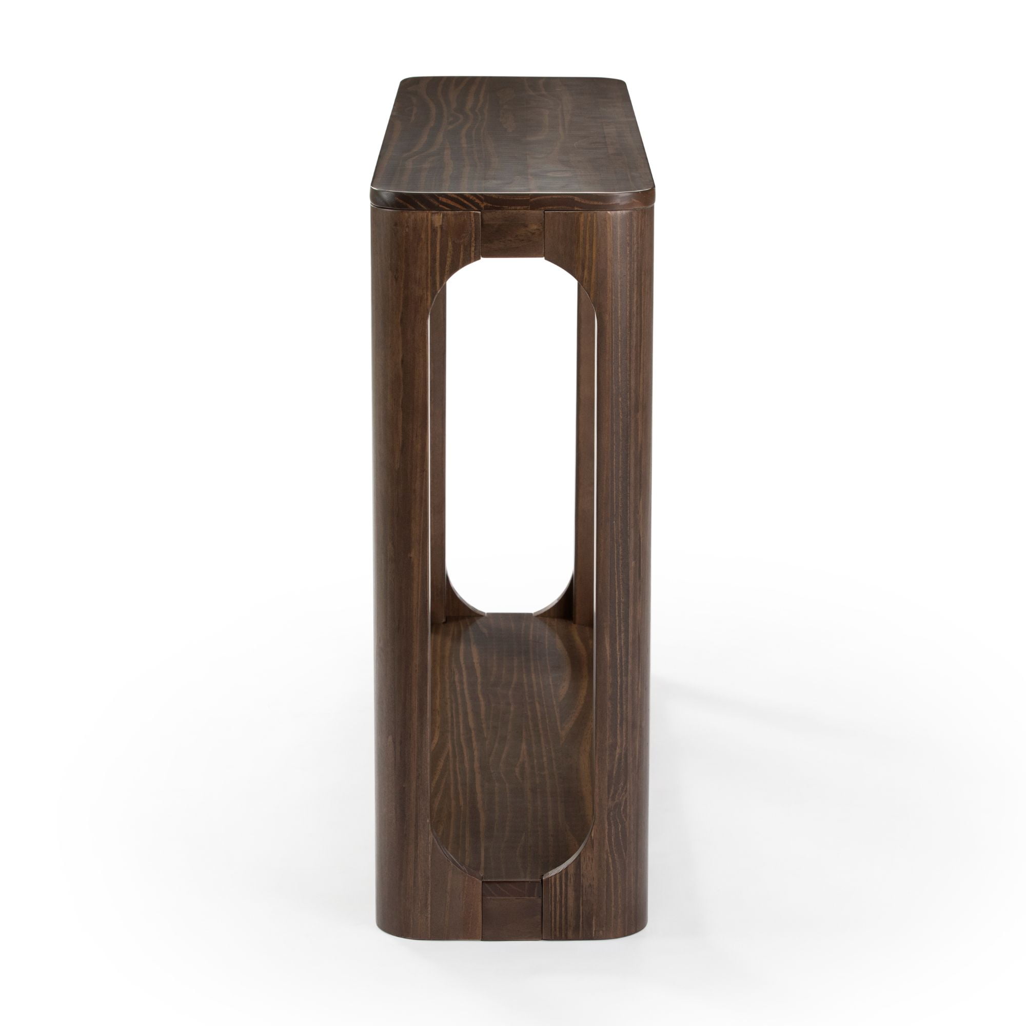 Plank+Beam 46" Forma Console Table, Solid Wood Rounded Edge Sofa Table with Storage Shelves, Narrow Entryway Table, Walnut
