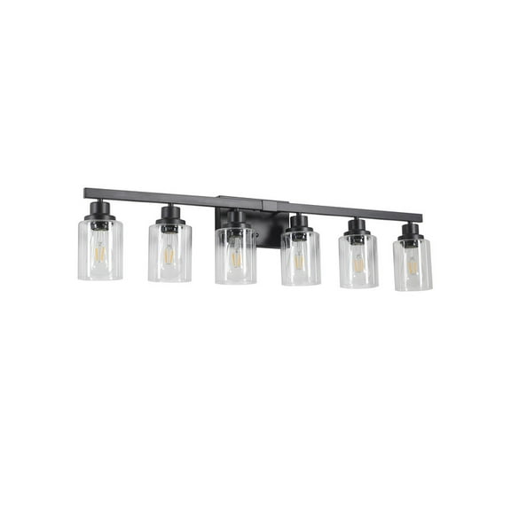 37" Modern 6-Light Bathroom Vanity Light Fixture - Black Finish with Clear Glass Shades, Perfect for Bathroom, Vanity, and Dressing Area Lighting (No Bulbs)