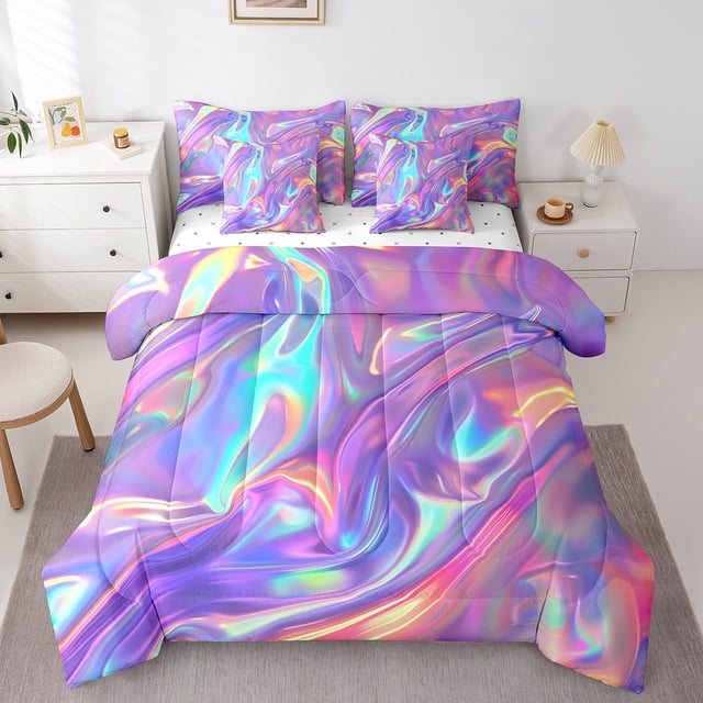 Erosebridal Metal Texture Bedding Sets King Size, Dreamy Liquid Comforter Sets with Sheets, Abstract Marble Bed Set, Ultra Soft Room Decorative, 7-Piece