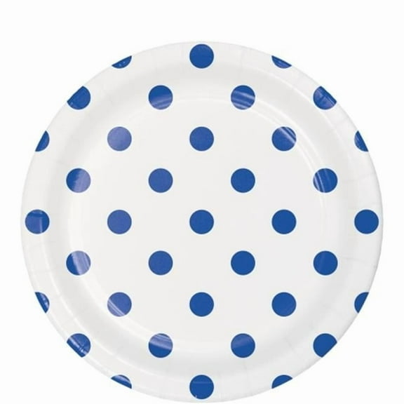 Creative Converting 337059 Dots & Stripes Cobalt Round Dessert Plates, 8 Count