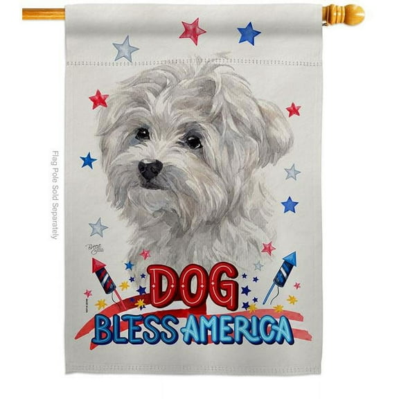 Breeze Decor H120158-BO Patriotic Maltese Animals Dog 28 x 40 in. Double-Sided Decorative Vertical House Flag for Decoration Banner Garden Yard Gift