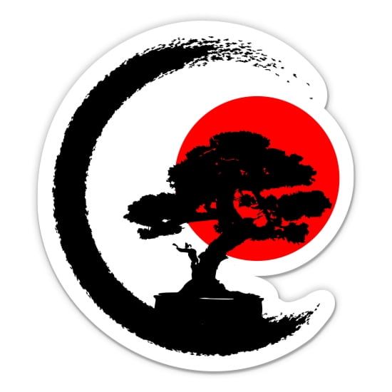 Bonsai Tree Japan Sun - 3" Vinyl Sticker - For Car Laptop Water Bottle Phone - Waterproof Decal