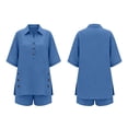 thumbnail image 5 of akafmk Womens Linen 2 Piece Sets Summer Button Down Collared Short Sleeve Shirts Shorts Set with Pockets Matching Set Fashions Vacation Outfits, 5 of 7