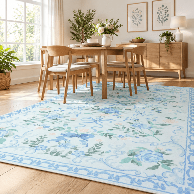 6x9 Blue Fland Bow Washable Rug For Bedroom Living Room - Walmart.com