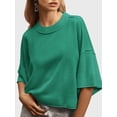 thumbnail image 4 of Short Sleeved Solid Color Women Casual Crewneck Knit Crop Sweater Tops, 4 of 5