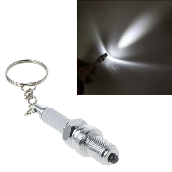 AOOOWER Trendy Car for Spark Plug Shaped Keychain Aluminum Alloy Mini LED Flashlight Keychain Jewelry for Purse Cellphone Backpa