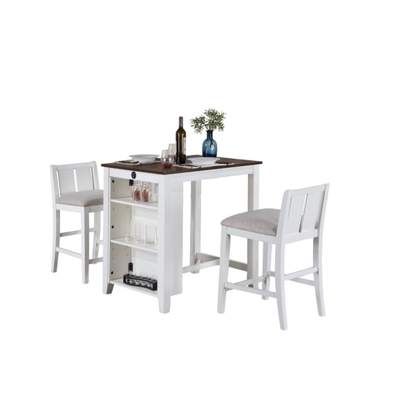 Dining Sets Graham 36" 3-Piece White Finish Small Space Counter Height Dining Table with Shelves and 2 Chairs,Wooden Dining Sets