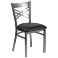 thumbnail image 3 of BizChair Silver Antique Finish with Clear Coat ''X'' Back Metal Restaurant Chair - Black Vinyl Seat, 3 of 11