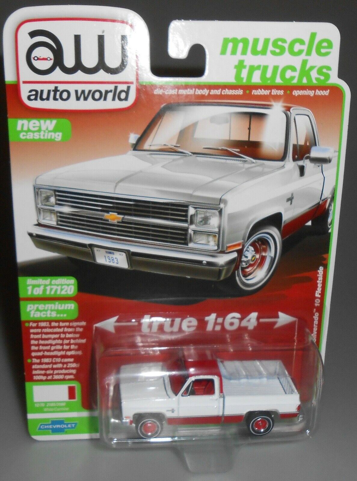AUTO WORLD 1983 Chevy Silverado 10 Fleetside White Red New 2021