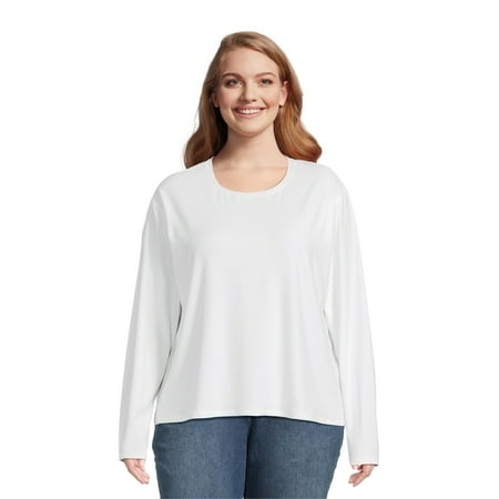 Athletic Works Women's and Women's Plus ButterCore Soft Tee with Long Sleeves, Sizes XS-4X
