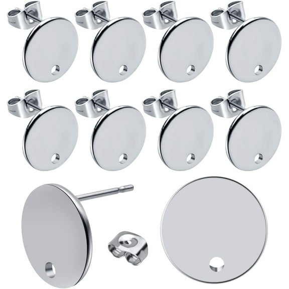 12mm Stud Earring Findings, 20pcs Stainless Steel Round Earring Studs Blank Earring Post with Loop and 20pcs Butterfly Earring Backs for Earring Making
