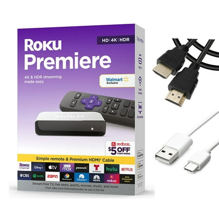Roku Premiere | 4K/HDR Streaming Media Player Wi-Fi® Enabled with Premium High Speed HDMI® Cable and Simple Remote + Tigology Accessories