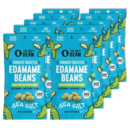 Crunchy Roasted Edamame Beans (Sea Salt) - 100 Calorie Packs  Keto Snacks (2g Net) - High Protein Healthy Snacks (11g Protein) - Low Carb & Calorie Gluten-Free Snack  Vegan Keto Food - 0.9oz (10 Pack)