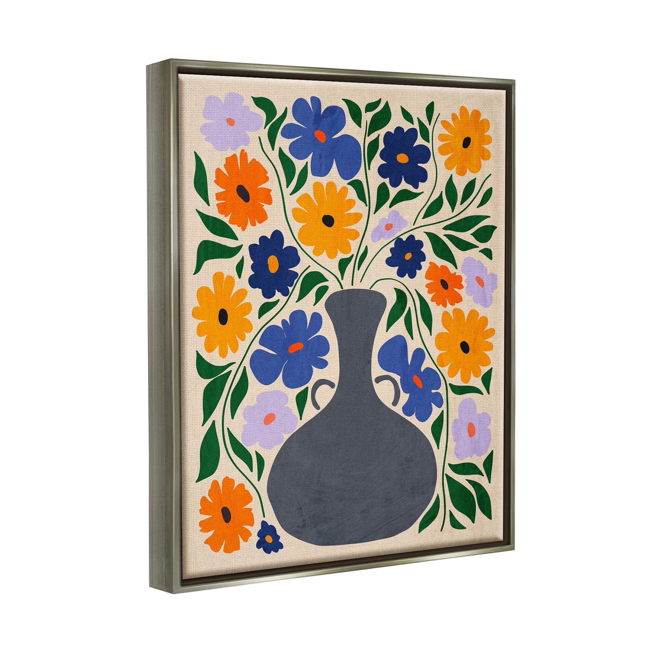 Stupell Industries Contemporary Daisies Flower Pot Graphic Art Luster Gray Floating Framed Canvas Print Wall Art, Design by Ziwei Li