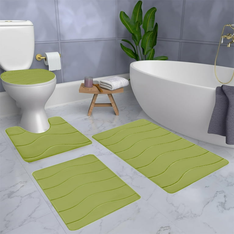 Smiry U-Shaped Bathroom Rug & Toilet Lid Cover Set - Non-Slip, Absorbent Shaggy, Machine Washable, Black
