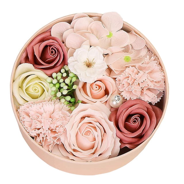 Jabón de flores en caja redonda pequeña, jabón de baño de lujo con aroma a flores y tallo, jabón de flores con aceite esencial de plantas en caja de regalo