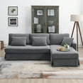 thumbnail image 2 of 87" L-shaped Sectional Sofa with Reversible Chaise, 4-Seater Corduroy Upholstered Convertible Sleeper Couch with 3 Pillows, Thick Cushion Deep Seat Sofa for Living Room, Skirted Design,  Gray, 2 of 8
