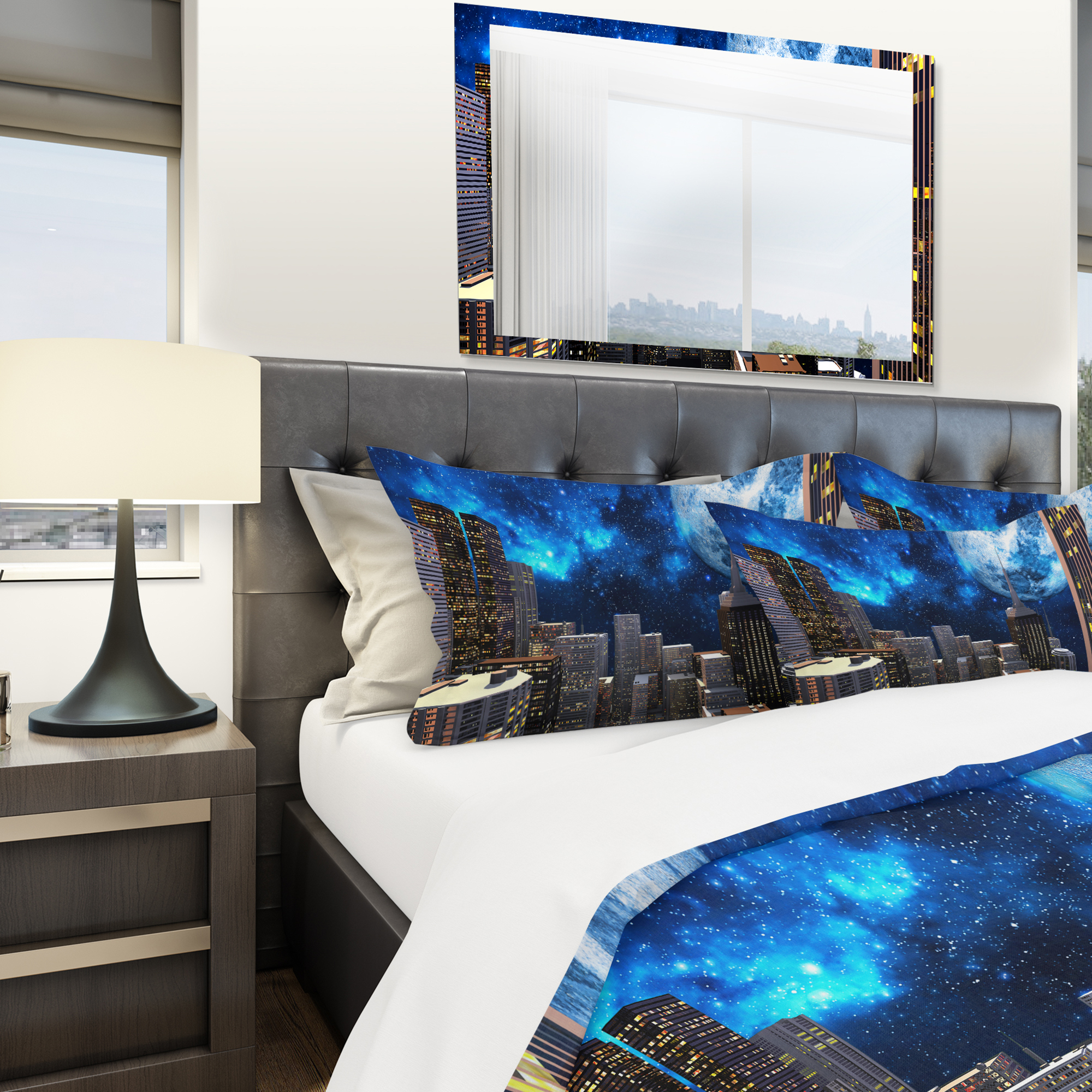 Designart 'Abstract City At Night' Modern & Contemporary Duvet Cover Set