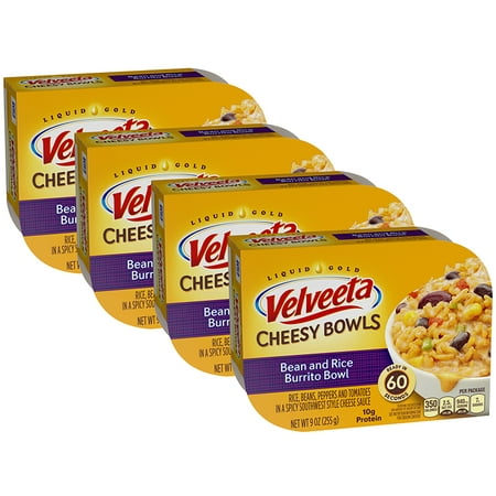 (4 Pack) Kraft Velveeta Cheesy Bowls Bean & Rice Burrito Bowl, 9 oz (Best Low Carb Frozen Dinners)