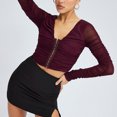 thumbnail image 2 of Camisetas ajustadas para mujer Top de malla de color sólido Top transparente Slim Fit Tops de viaje diario Hugtrwg  Para estrenar, 2 of 8