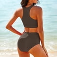 thumbnail image 6 of Women's Two Piece Swimsuit Set Solid Color Print Tank Top High Waist Bikini Bottom for Beach Pool Vacation,Brown,S, 6 of 8
