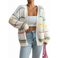 thumbnail image 3 of Women'S Open Front Colorful Striped Drop Shoulder Oversized Cardigan Sweater Apricot S, 3 of 9