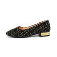 thumbnail image 6 of Womens Tweed Ballet Flats Low Block Heel Pumps Pointed Toe Slip On Gold Thread Black Office Work Comfort Shoes,Size 7, 6 of 7