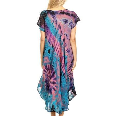 Sakkas - Sakkas Sofi Women's Short Sleeve Embroidered Tie Dye Caftan ...
