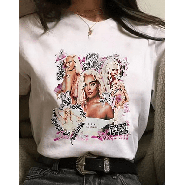 Women's "KAROLG" Graphic Tee - Short Sleeve Crew Neck, Stretchy Cotton Blend, Machine Washable, Casual Summer & Spring Top with and Black Cartoon Print