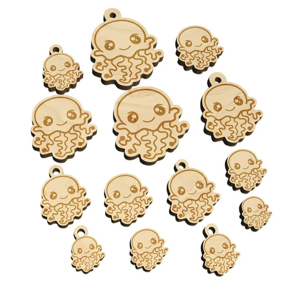 Kawaii Jellyfish Wood Mini Charms Shapes DIY Craft Jewelry - No Hole - 30mm (6pcs)