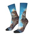 thumbnail image 1 of Balery Blue Sky Winged Cat Calcetas Largas con Estampado para Hombre y Mujer – Suaves y Transpirables, Talla Única (US 5-11), 1 of 6