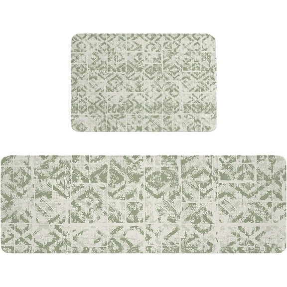 Abstract Vintage Kitchen Mats and Rugs Set of 2, Modern Minimalist Sage Green Art Washable Absorbent Kitchen Runner Rug Carpet Anti-Fatigue Comfort Mat for Kitchen Bathroom Laundry 18x30 18x47