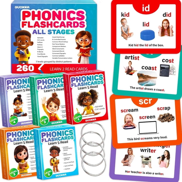 Quokka Cartes Éclair de Phonétique pour Enfants de 4 à 8 Ans – Cartes Éclair pour la Maternelle Jeux Éducatifs