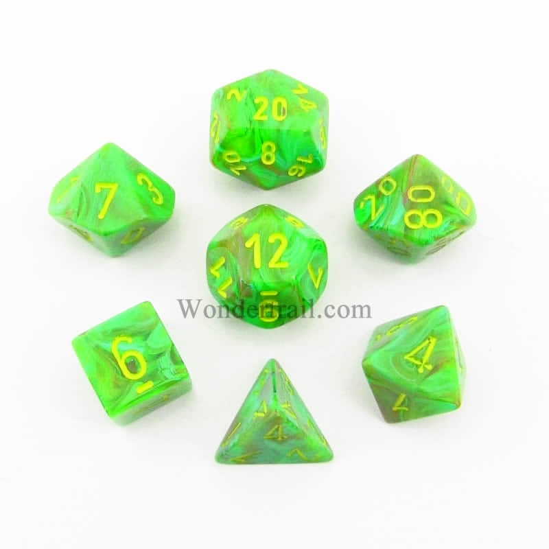 Vortex Slime Dice with Yellow Numbers 16mm (5/8in) Set of 7 Chessex