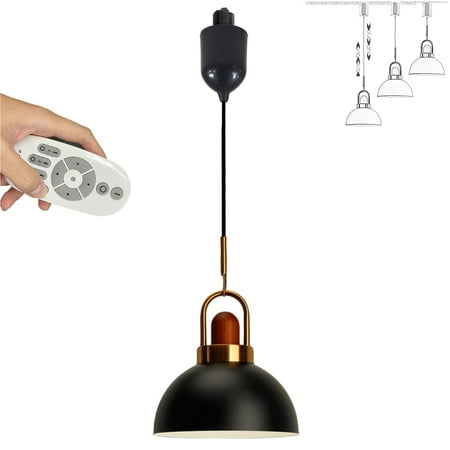 

FSLiving Wooden Iron Brass Handle Pendant Light Height-Adjustable H-Type Track Light 4ft Cord Semicircle Macaron Black for Modern Farmhouse Remote Control with LED Bulbs Rustic Cottage Style - 1 Light