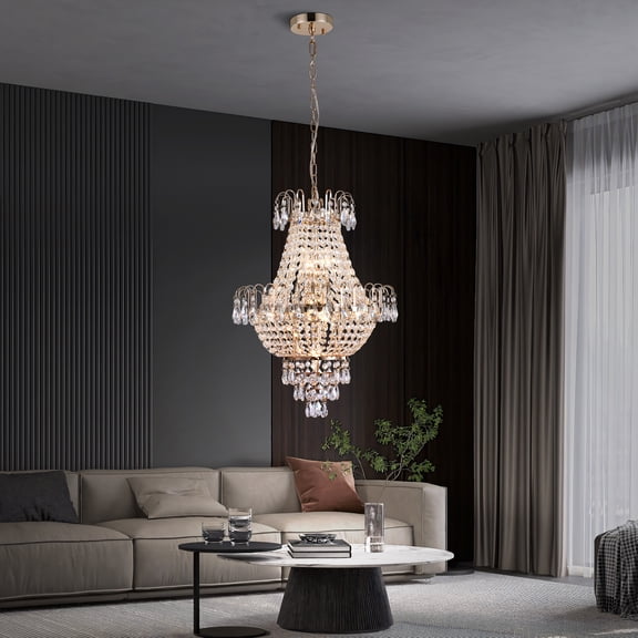 Crystal Chandelier French Empire Pendant Flushmount Ceiling 7 Light Modern Lighting Fixture for Bedroom Hallway Bar Kitchen Bathroom, H27" x W16.9", Silver, E12 Base