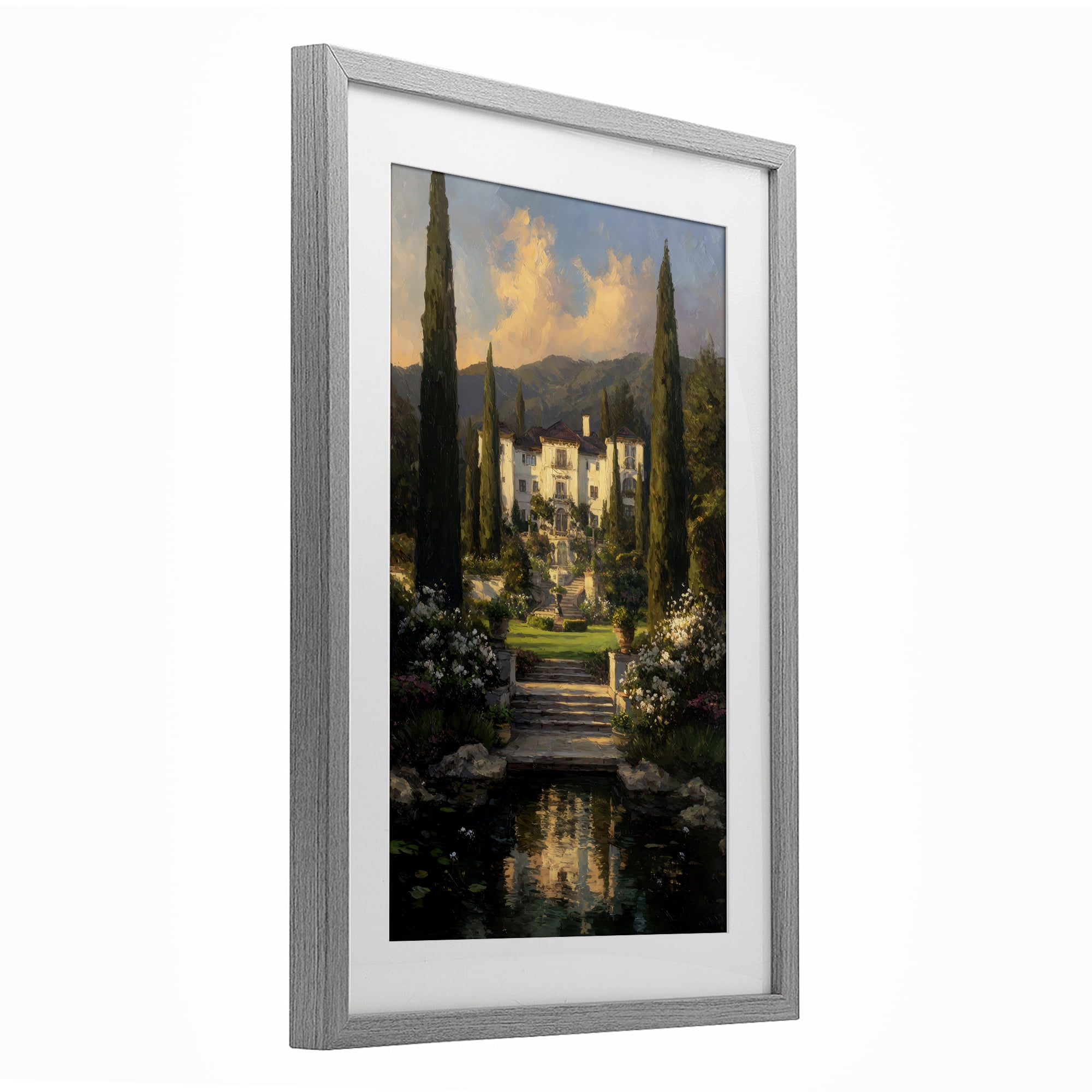 Stupell Industries Victorian Mansion at Sunset Gray Framed Print Under Glass, design by Petal Prints Design