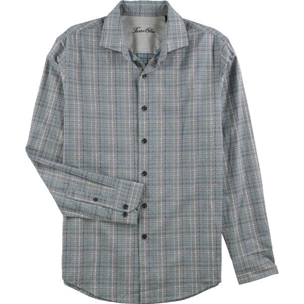Tasso Elba - Camisa con botones a cuadros Vercelli para hombre, gris, extragrande Tasso Elba Botones al frente