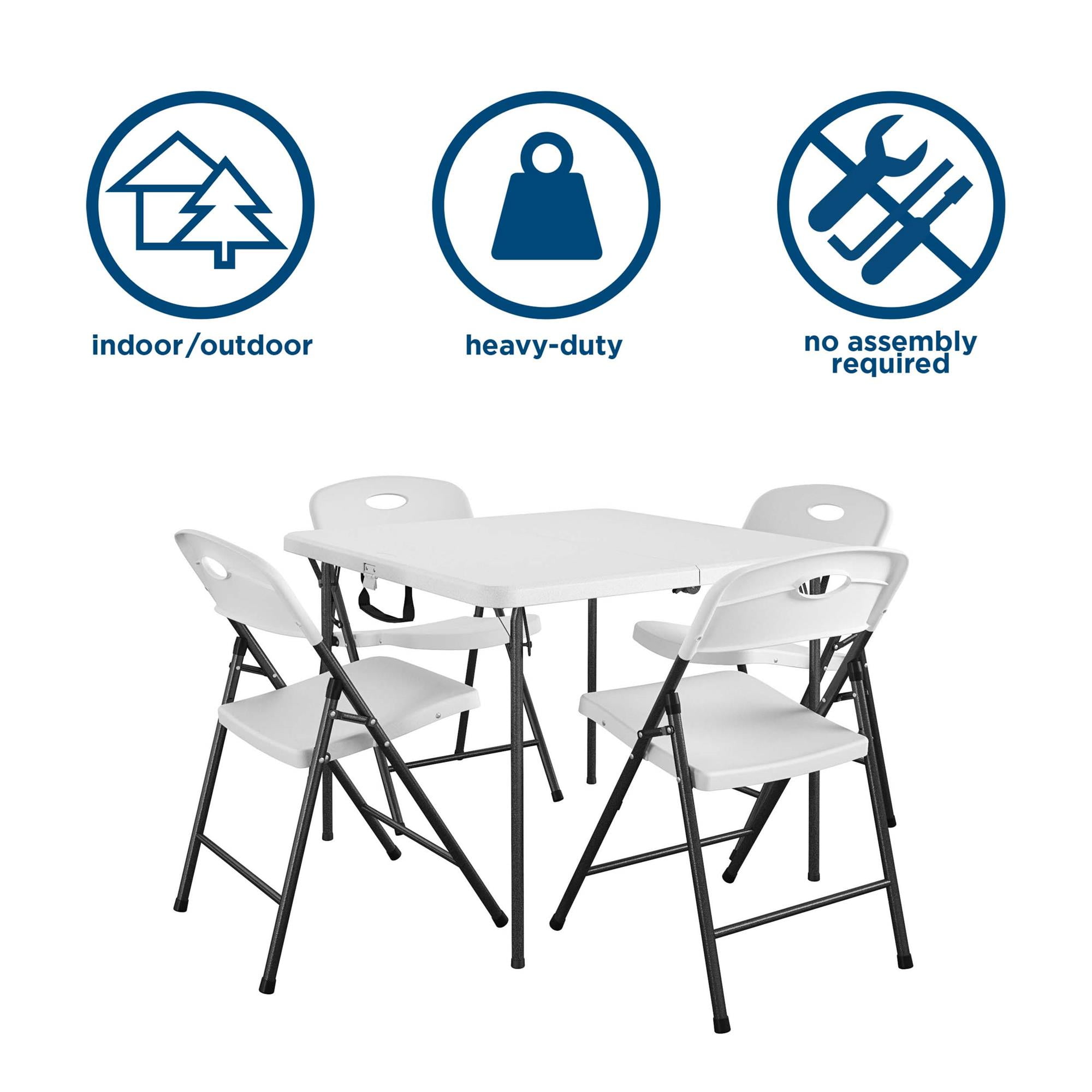 COSCO XL 5-Piece Folding Indoor/Outdoor Dining Set w/ 36" Fold-in-Half Card Table w/ Handle, White