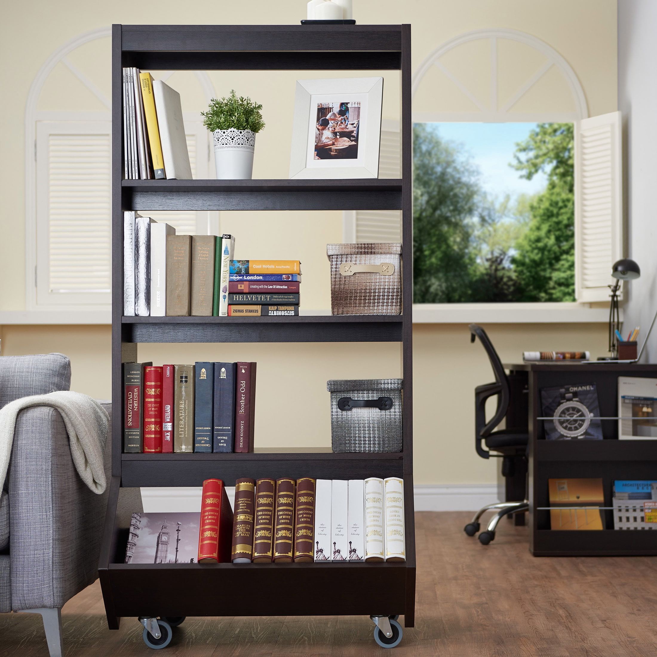 Furniture of America Lopher Bookcase with Casters, Espresso