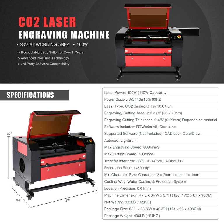 OMTech 100W CO2 Laser Engraving & Cutting Machine with 20” x 28” Working Area
