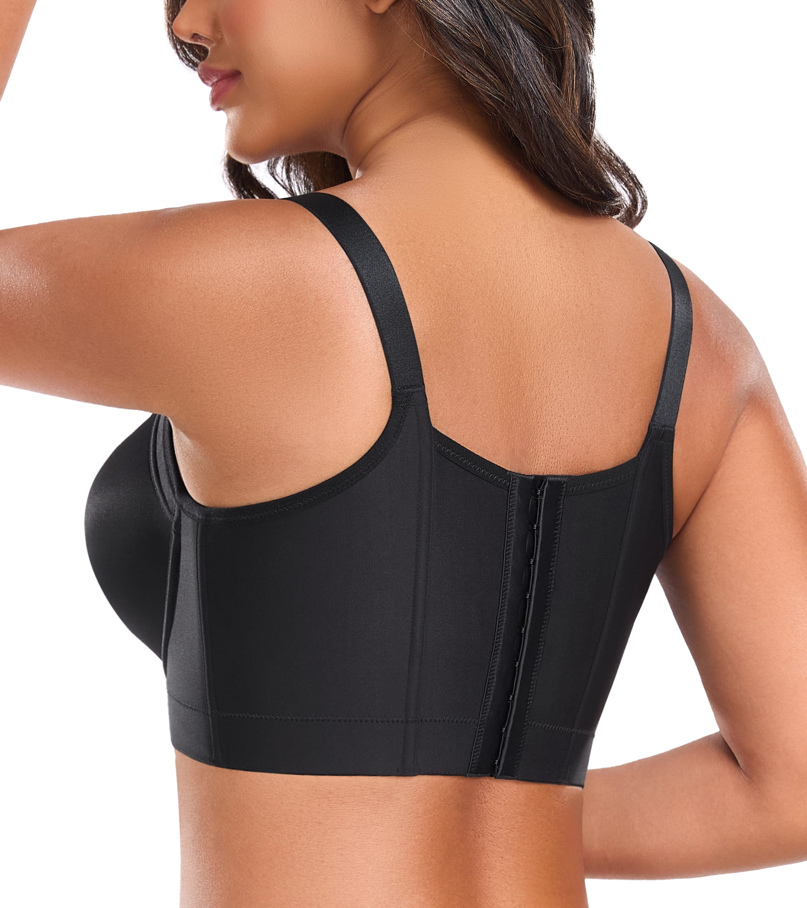 Exerin Women's Push Up Underwire Full Coverage Sculpting Uplift Support Hide Back Fat Bra(38D,Black)