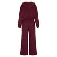 thumbnail image 4 of Women's 2 Piece Tracksuits Full Zip Hoodie Jacket and Wide Leg Joggers Pant Sets Pockets Loose Casual Sports Outfits (M, Wine), 4 of 6