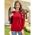 thumbnail image 4 of JYLFC Women Casual Long Sleeve Shirts with Pockets Crew Neck Sweatshirt with Pockets Loose Soft Lightweight Tunic Tops Red L, 4 of 7