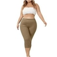 thumbnail image 7 of Womens Capris Plus Size Spandex Capri Leggings for Women Soft Elastic Waist Pull on Stretch Pant Summer, Khaki 4XL, 7 of 7